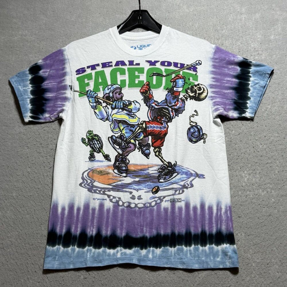 Vintage Liquid Blue T Shirt Mens Medium White 1994 Grateful Dead Hockey Liquid